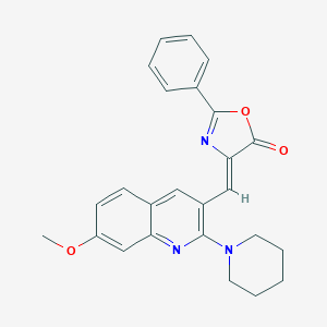 molecular formula C25H23N3O3 B227915 4-{[7-methoxy-2-(1-piperidinyl)-3-quinolinyl]methylene}-2-phenyl-1,3-oxazol-5(4H)-one 