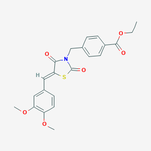 molecular formula C22H21NO6S B228081 ethyl 4-{[(5Z)-5-(3,4-dimethoxybenzylidene)-2,4-dioxo-1,3-thiazolidin-3-yl]methyl}benzoate 