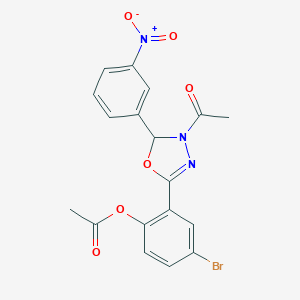 2-(4-Acetyl-5-{3-nitrophenyl}-4,5-dihydro-1,3,4-oxadiazol-2-yl)-4-bromophenyl acetate