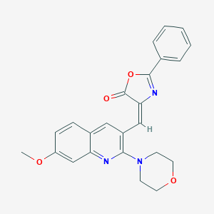 molecular formula C24H21N3O4 B228228 (4E)-4-[(7-methoxy-2-morpholin-4-ylquinolin-3-yl)methylidene]-2-phenyl-1,3-oxazol-5-one 
