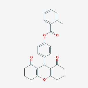 molecular formula C27H24O5 B228314 4-(1,8-dioxo-2,3,4,5,6,7,8,9-octahydro-1H-xanthen-9-yl)phenyl 2-methylbenzoate 