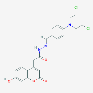 N-[(E)-[4-[bis(2-chloroethyl)amino]phenyl]methylideneamino]-2-(7-hydroxy-2-oxochromen-4-yl)acetamide