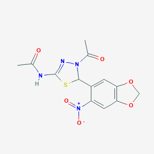 N-[4-acetyl-5-(6-nitro-1,3-benzodioxol-5-yl)-4,5-dihydro-1,3,4-thiadiazol-2-yl]acetamide
