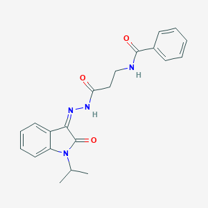 molecular formula C21H22N4O3 B228323 N-[3-oxo-3-[(2Z)-2-(2-oxo-1-propan-2-ylindol-3-ylidene)hydrazinyl]propyl]benzamide 