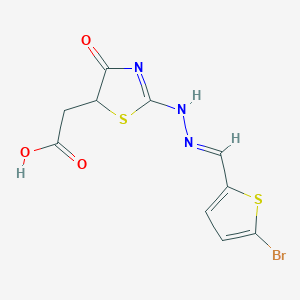 2-[2-[(2E)-2-[(5-bromothiophen-2-yl)methylidene]hydrazinyl]-4-oxo-1,3-thiazol-5-yl]acetic acid