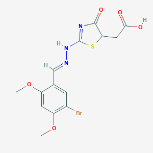 2-[2-[(2E)-2-[(5-bromo-2,4-dimethoxyphenyl)methylidene]hydrazinyl]-4-oxo-1,3-thiazol-5-yl]acetic acid