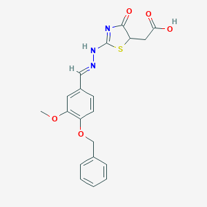 molecular formula C20H19N3O5S B228503 2-[2-[(2E)-2-[(3-methoxy-4-phenylmethoxyphenyl)methylidene]hydrazinyl]-4-oxo-1,3-thiazol-5-yl]acetic acid 