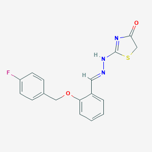 molecular formula C17H14FN3O2S B228581 2-[(2E)-2-[[2-[(4-fluorophenyl)methoxy]phenyl]methylidene]hydrazinyl]-1,3-thiazol-4-one 