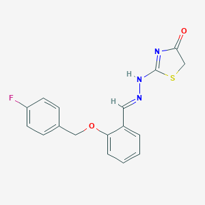 2-[(2E)-2-[[2-[(4-fluorophenyl)methoxy]phenyl]methylidene]hydrazinyl]-1,3-thiazol-4-one