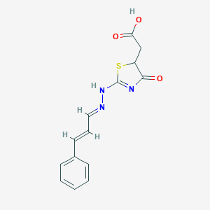 molecular formula C14H13N3O3S B228594 2-[4-oxo-2-[(2E)-2-[(E)-3-phenylprop-2-enylidene]hydrazinyl]-1,3-thiazol-5-yl]acetic acid 