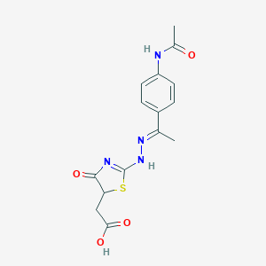 molecular formula C15H16N4O4S B228622 2-[2-[(2E)-2-[1-(4-acetamidophenyl)ethylidene]hydrazinyl]-4-oxo-1,3-thiazol-5-yl]acetic acid 