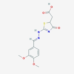 molecular formula C14H15N3O5S B228669 2-[2-[(2E)-2-[(3,4-dimethoxyphenyl)methylidene]hydrazinyl]-4-oxo-1,3-thiazol-5-yl]acetic acid 