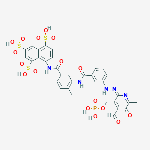 8-(3-{3-[(2E)-2-{4-Formyl-6-methyl-5-oxo-3-[(phosphonooxy)methyl]pyridin-2(5H)-ylidene}hydrazinyl]benzamido}-4-methylbenzamido)naphthalene-1,3,5-trisulfonic acid