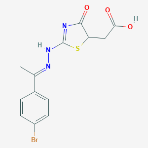 2-[2-[(2E)-2-[1-(4-bromophenyl)ethylidene]hydrazinyl]-4-oxo-1,3-thiazol-5-yl]acetic acid