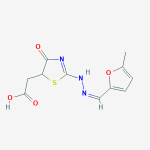 2-[2-[(2Z)-2-[(5-methylfuran-2-yl)methylidene]hydrazinyl]-4-oxo-1,3-thiazol-5-yl]acetic acid