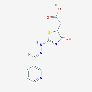 2-[4-oxo-2-[(2E)-2-(pyridin-3-ylmethylidene)hydrazinyl]-1,3-thiazol-5-yl]acetic acid