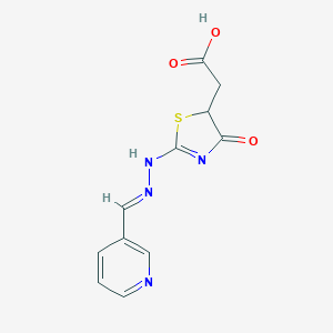 molecular formula C11H10N4O3S B229267 2-[4-oxo-2-[(2E)-2-(pyridin-3-ylmethylidene)hydrazinyl]-1,3-thiazol-5-yl]acetic acid 