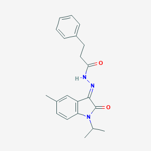 molecular formula C21H23N3O2 B229583 N-[(E)-(5-methyl-2-oxo-1-propan-2-ylindol-3-ylidene)amino]-3-phenylpropanamide 