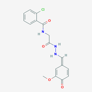 2-chloro-N-[2-[2-[(Z)-(3-methoxy-4-oxocyclohexa-2,5-dien-1-ylidene)methyl]hydrazinyl]-2-oxoethyl]benzamide