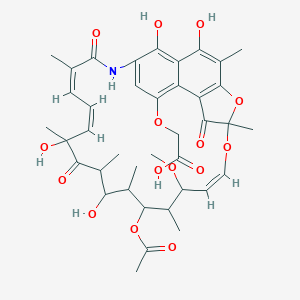 molecular formula C39H47NO15 B231283 2-[[(9Z,19Z,21Z)-13-Acetyloxy-2,15,18,29-tetrahydroxy-11-methoxy-3,7,12,14,16,18,22-heptamethyl-6,17,23-trioxo-8,30-dioxa-24-azatetracyclo[23.3.1.14,7.05,28]triaconta-1(29),2,4,9,19,21,25,27-octaen-27-yl]oxy]acetic acid CAS No. 15271-73-5