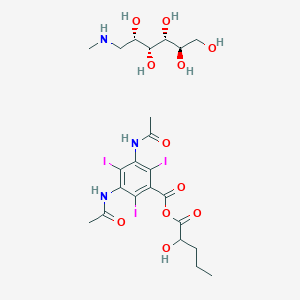 molecular formula C23H34I3N3O11 B231863 2-Hydroxypentanoyl 3,5-diacetamido-2,4,6-triiodobenzoate;(2R,3R,4R,5S)-6-(methylamino)hexane-1,2,3,4,5-pentol CAS No. 19080-46-7