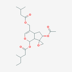molecular formula C23H34O8 B232048 Pentanoic acid, 3-methyl-, 6-(acetyloxy)-4a,5,6,7a-tetrahydro-4-((3-methyl-1-oxobutoxy)methyl)spiro(cyclopenta(c)pyran-7(1H),2'-oxiran)-1-yl ester CAS No. 18361-41-6