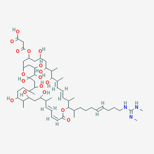 molecular formula C57H97N3O17 B232499 3-[[(10E,12E,18Z,20E)-15-[(E)-10-[(N,N'-dimethylcarbamimidoyl)amino]dec-6-en-2-yl]-5,7,9,23,25,27,31,33,34,35-decahydroxy-8,10,14,22,26,30-hexamethyl-17-oxo-16,37-dioxabicyclo[31.3.1]heptatriaconta-10,12,18,20-tetraen-3-yl]oxy]-3-oxopropanoic acid CAS No. 143906-45-0