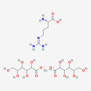 molecular formula C18H36N4O16Zn B232538 zinc;(2S)-2-amino-5-(diaminomethylideneamino)pentanoic acid;2,3,4,5,6-pentahydroxyhexanoate CAS No. 147310-67-6