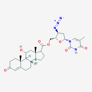 molecular formula C30H39N5O7 B232583 [(2S,3S,5R)-3-azido-5-(5-methyl-2,4-dioxopyrimidin-1-yl)oxolan-2-yl]methyl (8S,9S,10R,13S,14S)-11-hydroxy-10,13-dimethyl-3-oxo-1,2,6,7,8,9,11,12,14,15,16,17-dodecahydrocyclopenta[a]phenanthrene-17-carboxylate CAS No. 148335-28-8