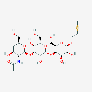 molecular formula C25H47NO15Si B232604 N-[(2S,3R,4S,6S)-2-[(2R,3R,4S,5S,6R)-2-[(2R,3R,4R,5R,6R)-4,5-dihydroxy-2-(hydroxymethyl)-6-(2-trimethylsilylethoxy)oxan-3-yl]oxy-3,5-dihydroxy-6-(hydroxymethyl)oxan-4-yl]oxy-4-hydroxy-6-(hydroxymethyl)oxan-3-yl]acetamide CAS No. 157553-88-3