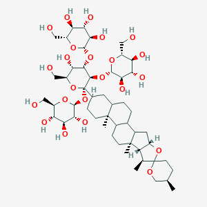 molecular formula C51H84O23 B233225 (2S,3R,4S,5S,6R)-2-[(2S,3R,4S,5S,6S)-5-Hydroxy-6-(hydroxymethyl)-2-[(4S,5'R,7S,8R,9S,13S)-5',7,9,13-tetramethylspiro[5-oxapentacyclo[10.8.0.02,9.04,8.013,18]icosane-6,2'-oxane]-16-yl]-2,3-bis[[(2S,3R,4S,5S,6R)-3,4,5-trihydroxy-6-(hydroxymethyl)oxan-2-yl]oxy]oxan-4-yl]oxy-6-(hydroxymethyl)oxane-3,4,5-triol CAS No. 143049-26-7