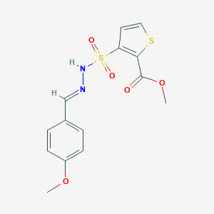molecular formula C14H14N2O5S2 B233494 Methyl 3-((((4-methoxyphenyl)methylene)hydrazino)sulfonyl)-2-thiophenecarboxylate CAS No. 145865-77-6