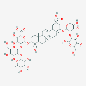 molecular formula C59H94O29 B233545 6-[[11-Carboxy-9-[4,5-dihydroxy-3-[2,4,5-trihydroxy-6-(hydroxymethyl)oxan-3-yl]oxyoxan-2-yl]oxy-4-(hydroxymethyl)-4,6a,6b,8a,11,14b-hexamethyl-1,2,3,4a,5,6,7,8,9,10,12,12a,14,14a-tetradecahydropicen-3-yl]oxy]-5-[4,5-dihydroxy-6-(hydroxymethyl)-3-(3,4,5-trihydroxy-6-methyloxan-2-yl)oxyoxan-2-yl]oxy-3,4-dihydroxyoxane-2-carboxylic acid CAS No. 147666-63-5