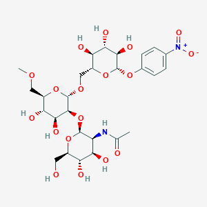 molecular formula C27H40N2O18 B233728 N-[(2S,3S,4R,5S,6R)-2-[(2S,3S,4S,5S,6R)-4,5-dihydroxy-6-(methoxymethyl)-2-[[(2R,3S,4S,5R,6S)-3,4,5-trihydroxy-6-(4-nitrophenoxy)oxan-2-yl]methoxy]oxan-3-yl]oxy-4,5-dihydroxy-6-(hydroxymethyl)oxan-3-yl]acetamide CAS No. 147985-37-3