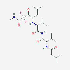 molecular formula C24H42F2N4O5 B233814 (4S)-2,2-difluoro-N,6-dimethyl-4-[[(2S)-3-methyl-1-[[(2S)-3-methyl-2-(3-methylbutanoylamino)butanoyl]amino]-1-oxobutan-2-yl]amino]-3-oxoheptanamide CAS No. 140873-67-2