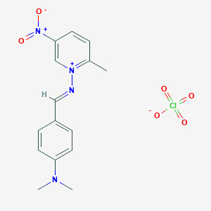 molecular formula C15H17ClN4O6 B233815 1-(((4-(Dimethylamino)phenyl)methylene)amino)-2-methyl-5-nitropyridinium perchlorate CAS No. 145234-93-1