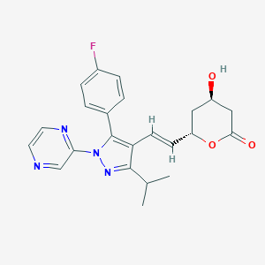 molecular formula C23H23FN4O3 B233949 6-(2-(5-(p-Fluorophenyl)-3-(1-methylethyl)-1-(2-pyrazinyl)-1H-pyrazol-4-yl)ethenyl)tetrahydro-4-hydroxy-2H-pyran-2-one CAS No. 141117-03-5