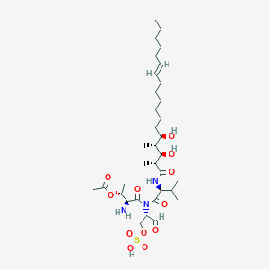 molecular formula C34H61N3O12S B233965 [(2R,3S)-3-氨基-4-[[(2S)-2-[[(E,2R,3R,4R,5R)-3,5-二羟基-2,4-二甲基十八碳-12-烯酰]氨基]-3-甲基丁酰]-[(2S)-1-氧-3-磺氧基丙-2-基]氨基]-4-氧代丁-2-基] 乙酸盐 CAS No. 147334-91-6