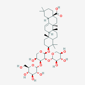 molecular formula C46H74O16 B233967 (4aS,6aR,6aS,6bR,10S,12aR,14bR)-10-[(2S,3R,4S,5S)-5-hydroxy-4-[(2R,3R,4S,5S,6R)-3,4,5-trihydroxy-6-(hydroxymethyl)oxan-2-yl]oxy-3-[(2S,3R,4S,5R)-3,4,5-trihydroxyoxan-2-yl]oxyoxan-2-yl]oxy-2,2,6a,6b,9,9,12a-heptamethyl-1,3,4,5,6,6a,7,8,8a,10,11,12,13,14b-tetradecahydropicene-4a-carboxylic acid CAS No. 156980-30-2