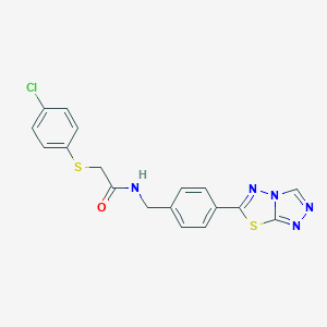 molecular formula C18H14ClN5OS2 B233975 2-[(4-chlorophenyl)sulfanyl]-N-(4-[1,2,4]triazolo[3,4-b][1,3,4]thiadiazol-6-ylbenzyl)acetamide 