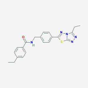 molecular formula C21H21N5OS B233986 4-ethyl-N-[4-(3-ethyl[1,2,4]triazolo[3,4-b][1,3,4]thiadiazol-6-yl)benzyl]benzamide 