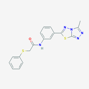 molecular formula C18H15N5OS2 B234079 N-[3-(3-methyl[1,2,4]triazolo[3,4-b][1,3,4]thiadiazol-6-yl)phenyl]-2-(phenylsulfanyl)acetamide 