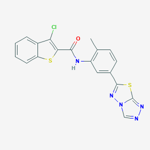 molecular formula C19H12ClN5OS2 B234088 3-chloro-N-(2-methyl-5-[1,2,4]triazolo[3,4-b][1,3,4]thiadiazol-6-ylphenyl)-1-benzothiophene-2-carboxamide 