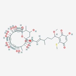 molecular formula C83H132O23S B234097 1,7,9,17,19,27,31,37,39,41,45,47,49,55,59-pentadecahydroxy-5-[(1E,3E)-8-(5-hydroxy-2-methylsulfanyl-3,6-dioxocyclohexa-1,4-dien-1-yl)-8-methoxy-5-methylocta-1,3-dienyl]-14,44,48,50,54,56,58-heptamethyl-4,61-dioxabicyclo[55.3.1]henhexaconta-21,23,25,33,35,50,52-heptaene-3,29-dione CAS No. 148504-47-6