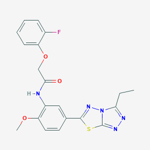 molecular formula C20H18FN5O3S B234102 N-[5-(3-ethyl[1,2,4]triazolo[3,4-b][1,3,4]thiadiazol-6-yl)-2-methoxyphenyl]-2-(2-fluorophenoxy)acetamide 
