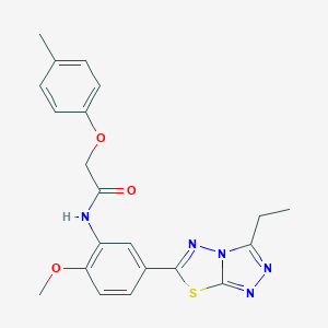 molecular formula C21H21N5O3S B234116 N-[5-(3-ethyl[1,2,4]triazolo[3,4-b][1,3,4]thiadiazol-6-yl)-2-methoxyphenyl]-2-(4-methylphenoxy)acetamide 