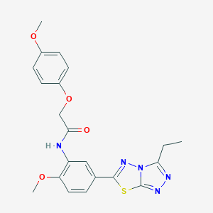 molecular formula C21H21N5O4S B234119 N-[5-(3-ethyl[1,2,4]triazolo[3,4-b][1,3,4]thiadiazol-6-yl)-2-methoxyphenyl]-2-(4-methoxyphenoxy)acetamide 