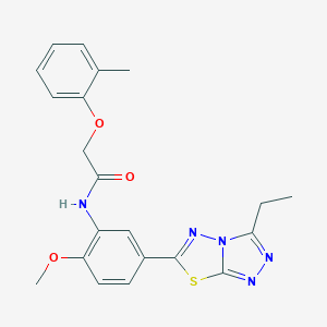 molecular formula C21H21N5O3S B234128 N-[5-(3-ethyl[1,2,4]triazolo[3,4-b][1,3,4]thiadiazol-6-yl)-2-methoxyphenyl]-2-(2-methylphenoxy)acetamide 