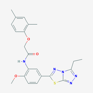 molecular formula C22H23N5O3S B234138 2-(2,4-dimethylphenoxy)-N-[5-(3-ethyl[1,2,4]triazolo[3,4-b][1,3,4]thiadiazol-6-yl)-2-methoxyphenyl]acetamide 