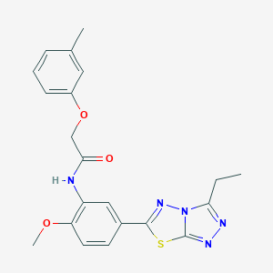 molecular formula C21H21N5O3S B234140 N-[5-(3-ethyl[1,2,4]triazolo[3,4-b][1,3,4]thiadiazol-6-yl)-2-methoxyphenyl]-2-(3-methylphenoxy)acetamide 